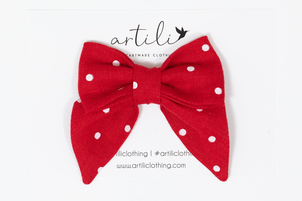 Mighty Bow -Red Polka Dot Linen