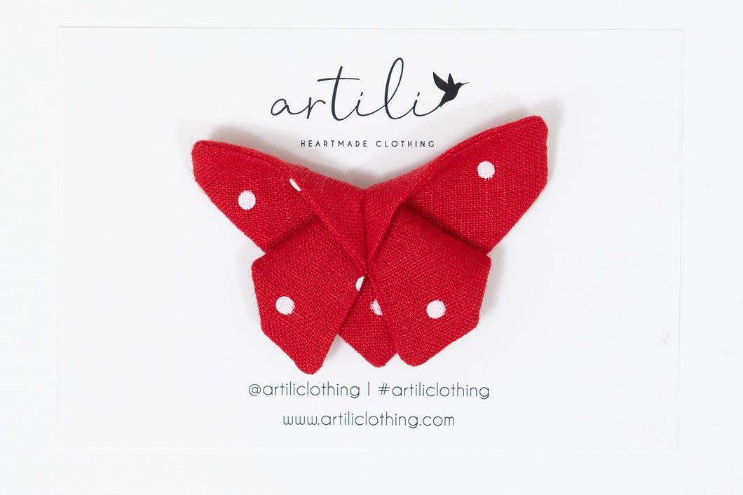 Artili Butterfly- Red Polka Dot Linen